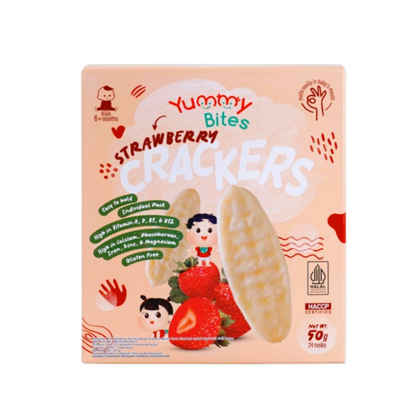 Yummy Bites Rice Crackers Strawberry 50gr - Sedap Food Group